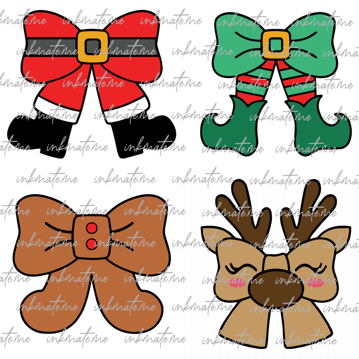 Christmas Bow SVG Bundle, Christmas character bow png