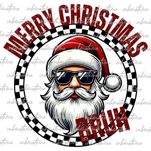 New! Merry Christmas Bruh Santa Bruh | Checkerboard | Retro Boy Christmas PNG | Boy Santa Png | Sublimation Design