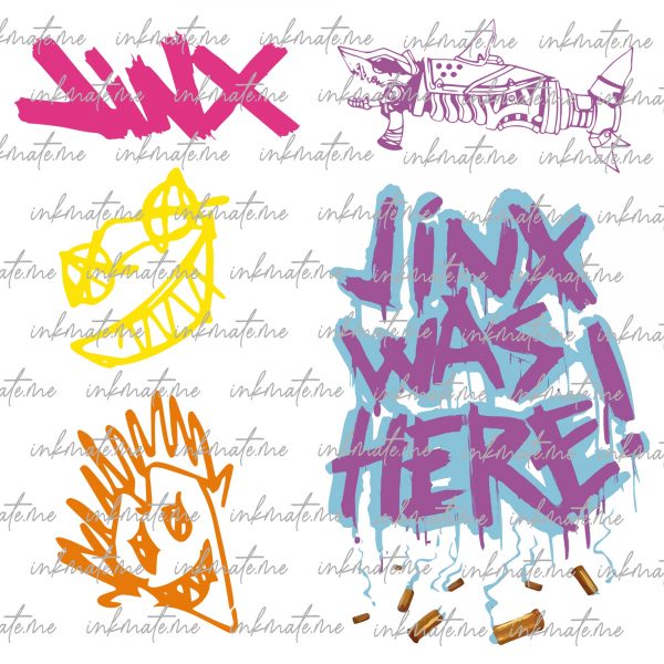 Jinx Graffiti SVG Bundle | Arcane-Inspired Digital Download | Jinx Was Here Street Art | 5 PNG, jpg, pdf, svg Files for DIY Projects