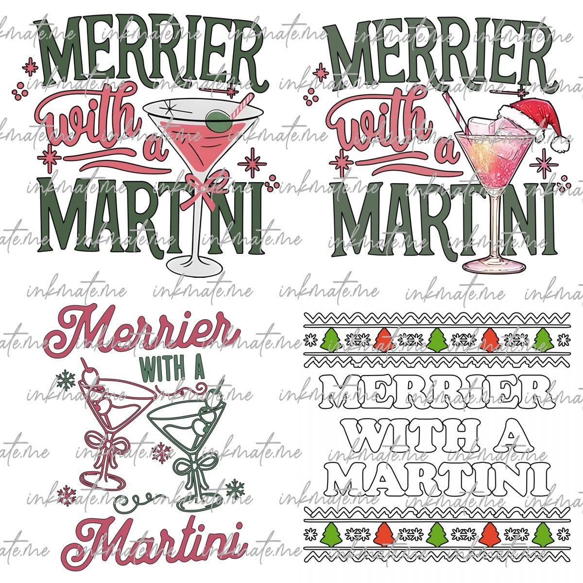 Merrier with a Martini bundle PNG, Christmas Martini png, Christmas cocktail Png, Funny Christmas Drinking png, Martini lover Gifts.