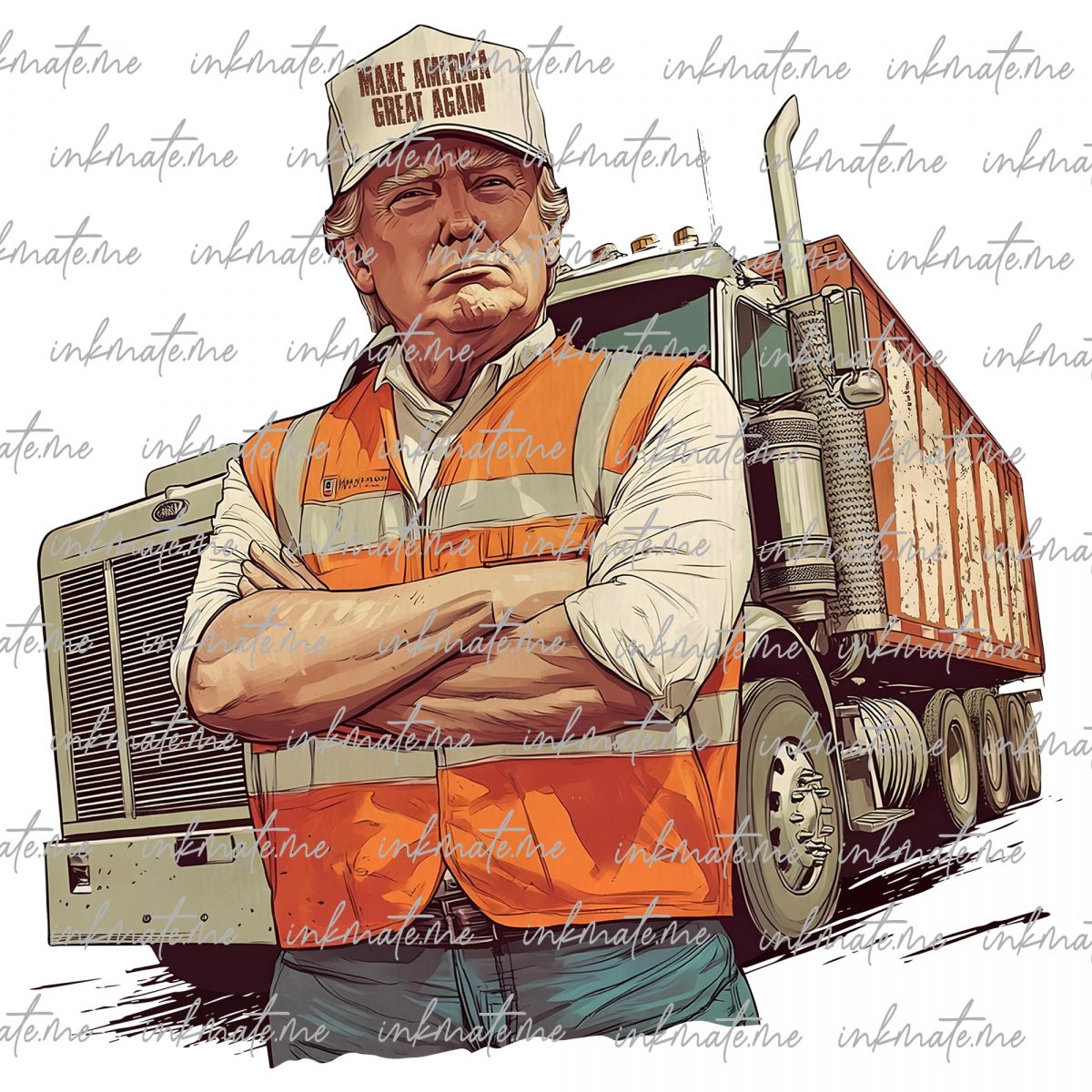 Donald Trump with garbage Truck png file - Humorous Trump Christmas T-Shirt Design Clipart Illustration, Digital Download, PNG files