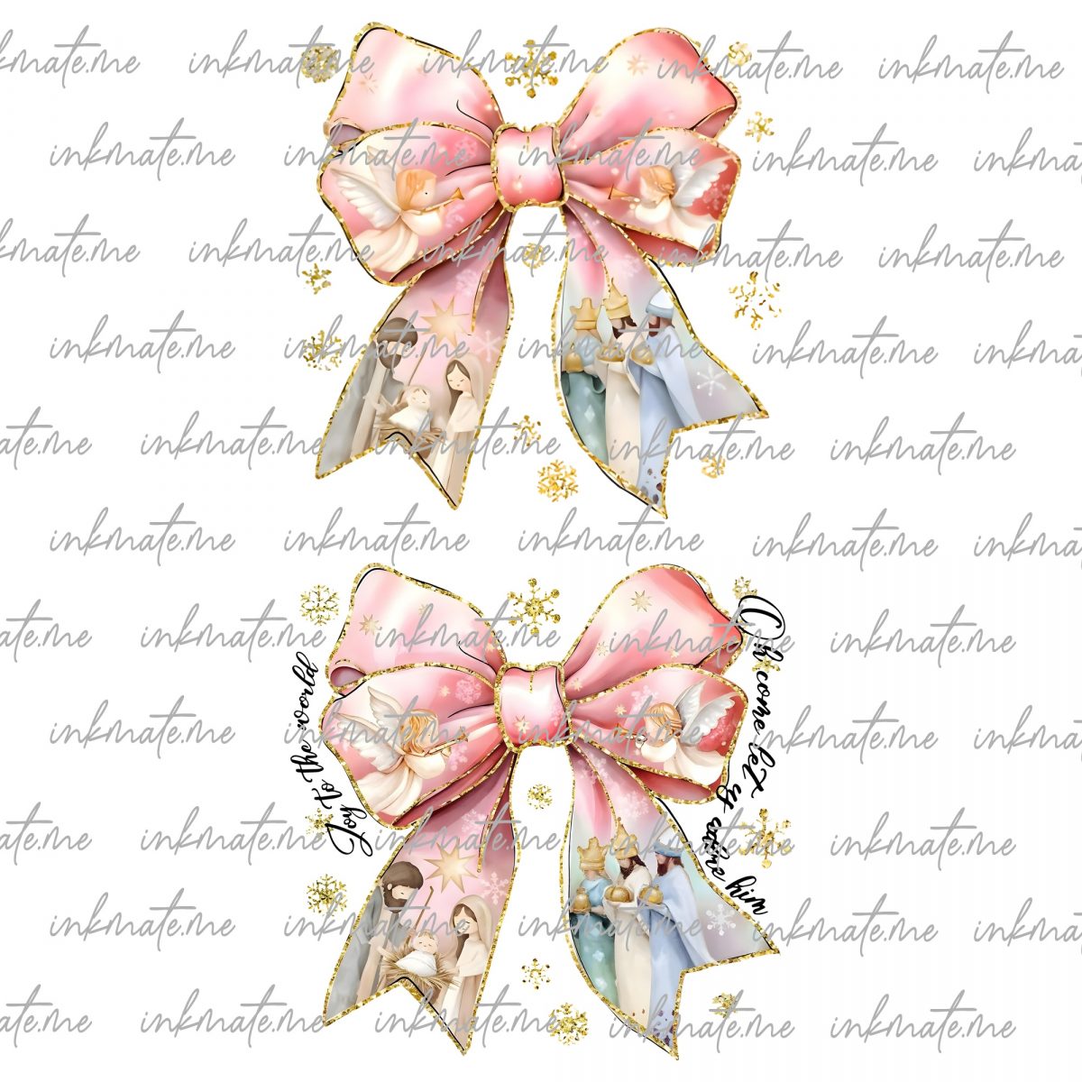 Pink Jesus christmas coquette bow png, pink christmas png, oh come let us adore him png, christmas png, christmas nativity png, Joy png