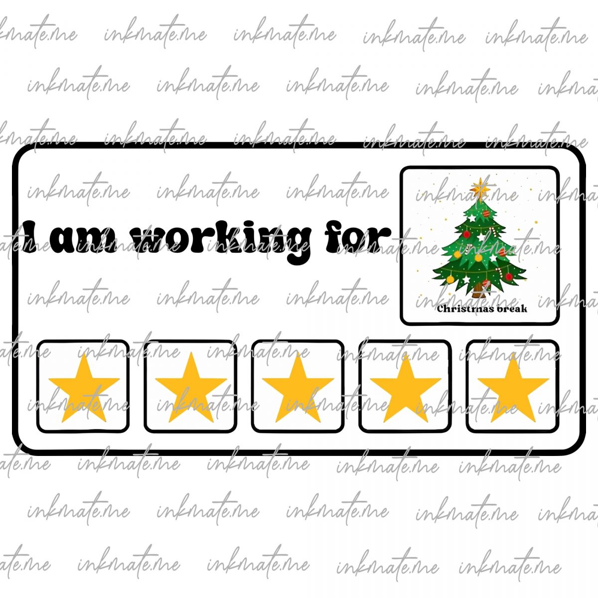 I Am Working For Christmas Break 5 Stars Xmas Tree Digital PNG.