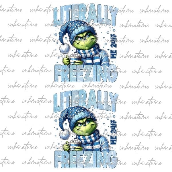 Literally Freezing Season Png, Xmas Mean Guy Png, Cartoon Greenmas Png, Cozy Christmas Holiday Png, 90s’ Christmas Movie Character Png