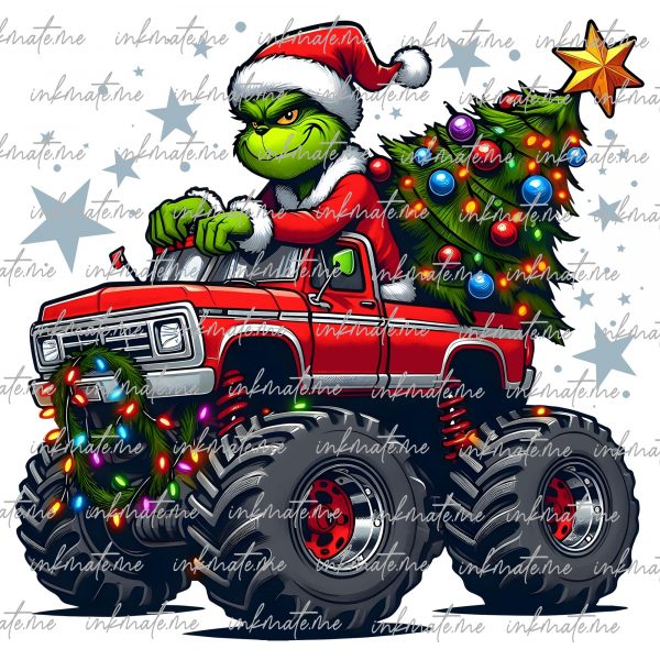 Christmas Green Guy Monster Truck Png, Green Character Png, Mean Guy Png, Christmas Holiday Png, Merry Christmas Png, Kids Boys Girls Shirts