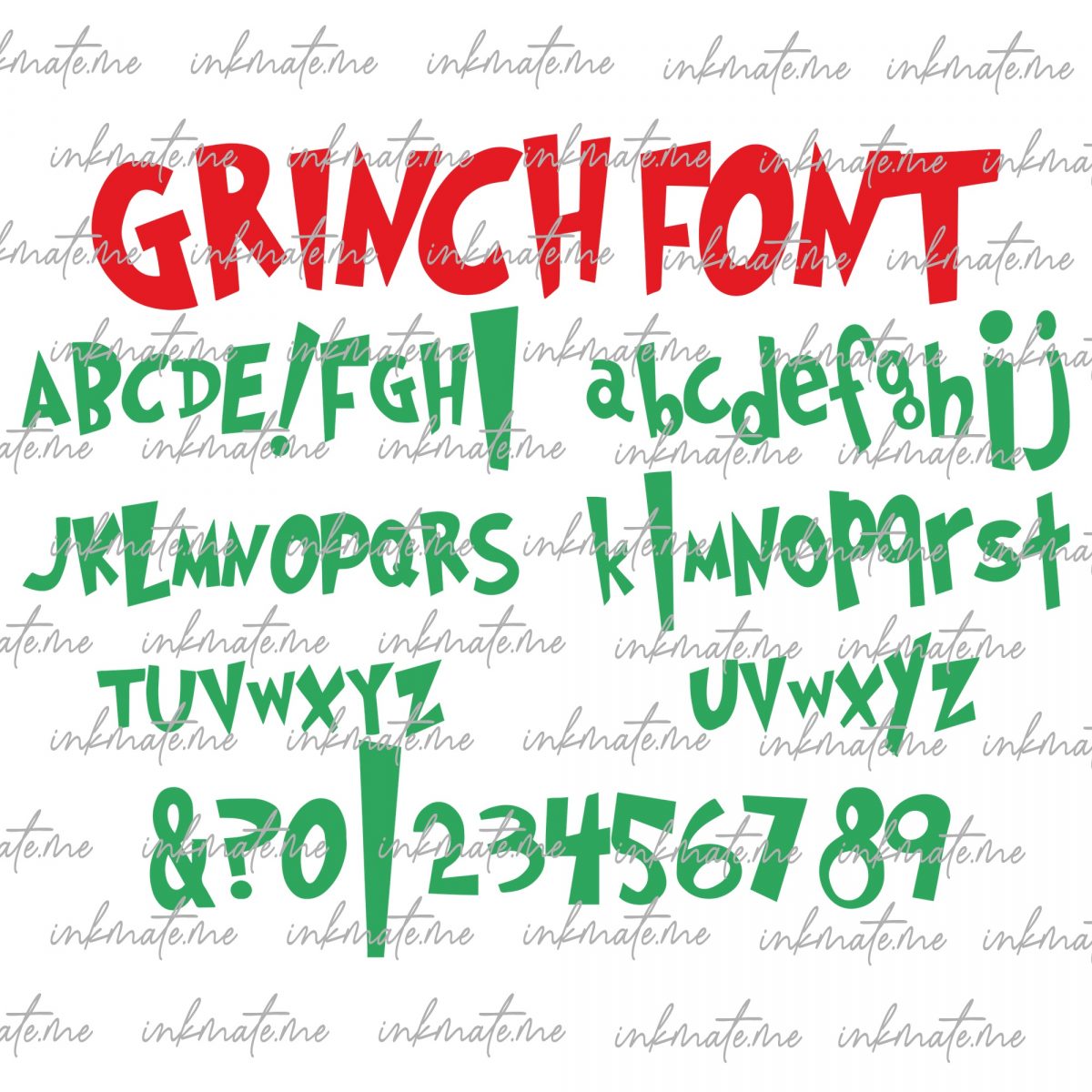 The Grinch Font Svg OTF Files, Grinch Alphabet Letters and Numbers Dxf Eps Png OTF Letter Clipart, Vector, Cricut Cut File