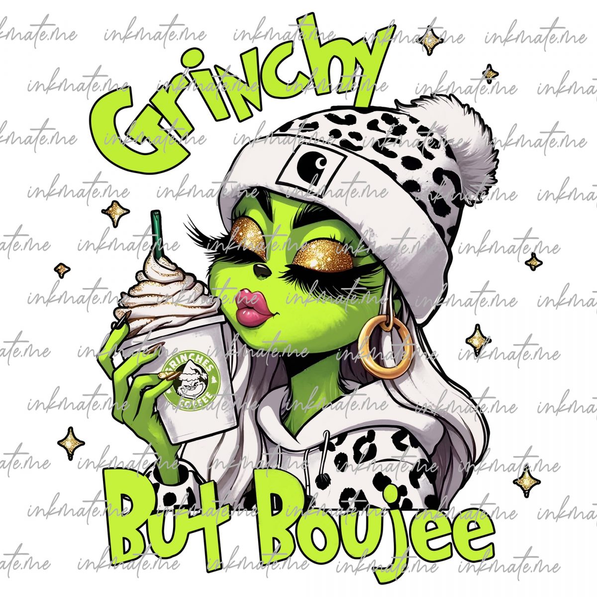 Greenchy But Boujee Leopard Coffee Png, Christmas Trending 2024 Png, Boujee Girl Png, Merry Christmas Png, Christmas Movie Png