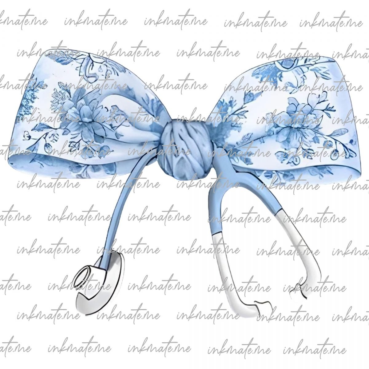 Womens Toile Nurse Bow Blue Coquette Nurse Stethoscope Bow PNG