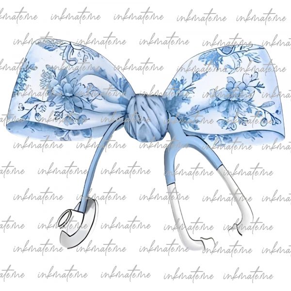 Womens Toile Nurse Bow Blue Coquette Nurse Stethoscope Bow PNG