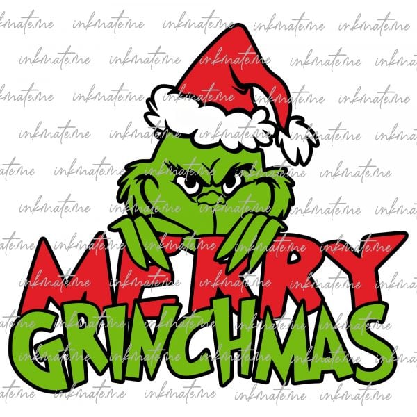 Merry Grinchmas SVG and PNG Files Clipart, Christmas Print SVG, Digital Download Cricut Cut Files, Merry Grinchmas Silhouette Cut Files