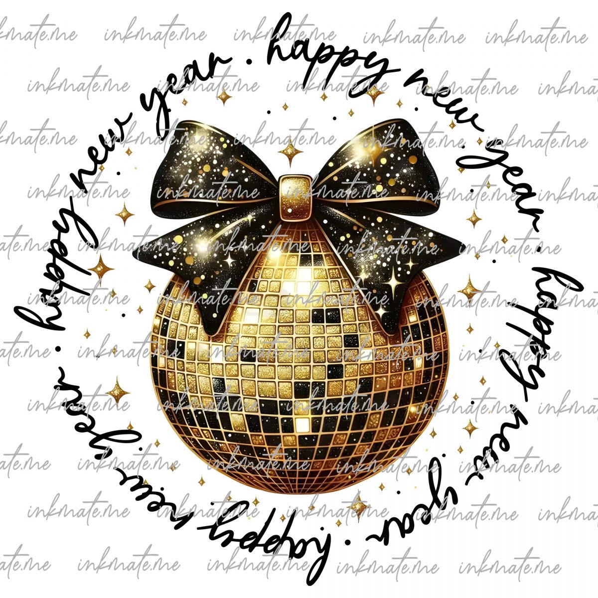 Happy New Year 2025 Png, New Years Coquette Bow Png, Black And Gold Glitter Disco Ball Png, Hello 2025 Png, Cheers New Years Png