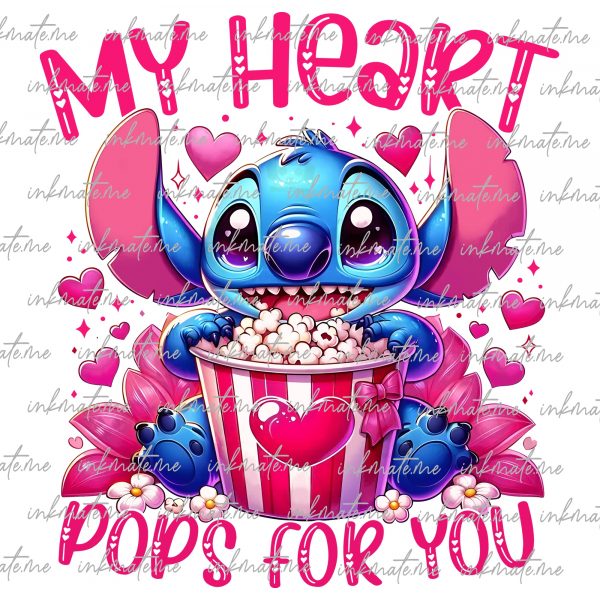 My Heart Pops For You Valentine Cartoon Png, Valentine Blue Alien Cartoon Character Png, Happy Valentine’s Day Png, Cartoon Love XOXO Png