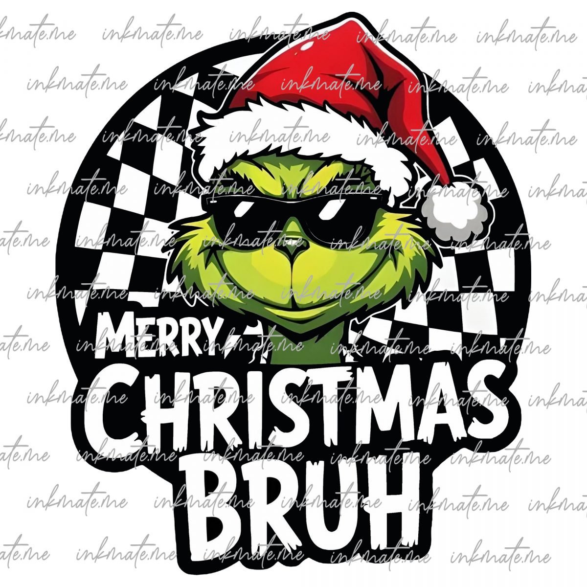 the Greench Merry Christmas Bruh png, Bruh Checkerboard Retro Boy Christmas PNG, Retro Christmas Png, Green Guy Png, grinch png files DTF