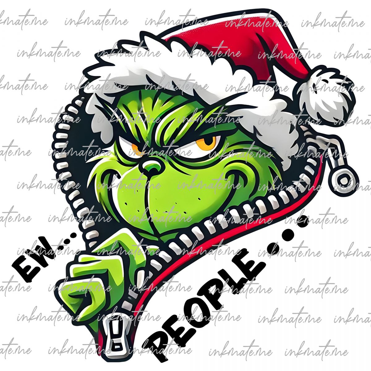 Grinch "Ew People" Christmas PNG Sublimation Design - Funny Holiday Clipart with Mockups