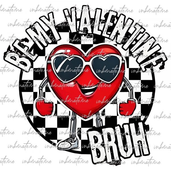 Be My Valentine Bruh- Valentine Boy Checkerboard- Checkerboard Heart- Boy Valentine- Png DTF File Sublimation Printable File