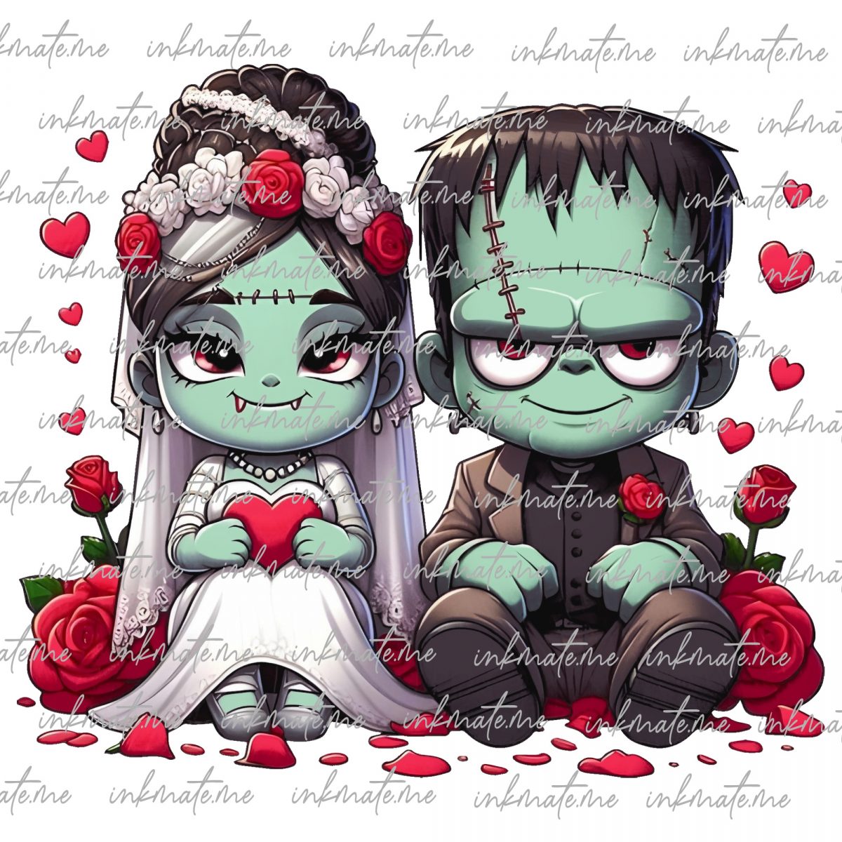 Horror Couple Chicano Png , Spanish Always and Forever Couple Png, Valentines Day Png, Old School Cholo Couple Png