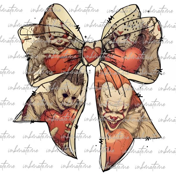 Valentine Horror Killers Coquette bow Png, Anti Valentine Horror Png, Valentine Killer Love Png, Trendy Valentine, Retro Valentine Png