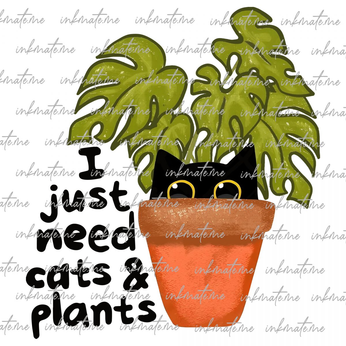 Cats & Plants PNG Black Cats Kitty Antidepressant Trendy PNG Popular T-Shirt Designs Serotonin House Plant Sticker PnG Cat Lady Plant Lady