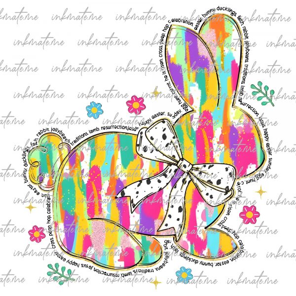 Glitter Easter Bunny Png, Happy Easter PNG, Retro Easter Png, Easter Coquette Png, Floral Spring Png, Brushstroke Easter Png, Bunny Bow Png