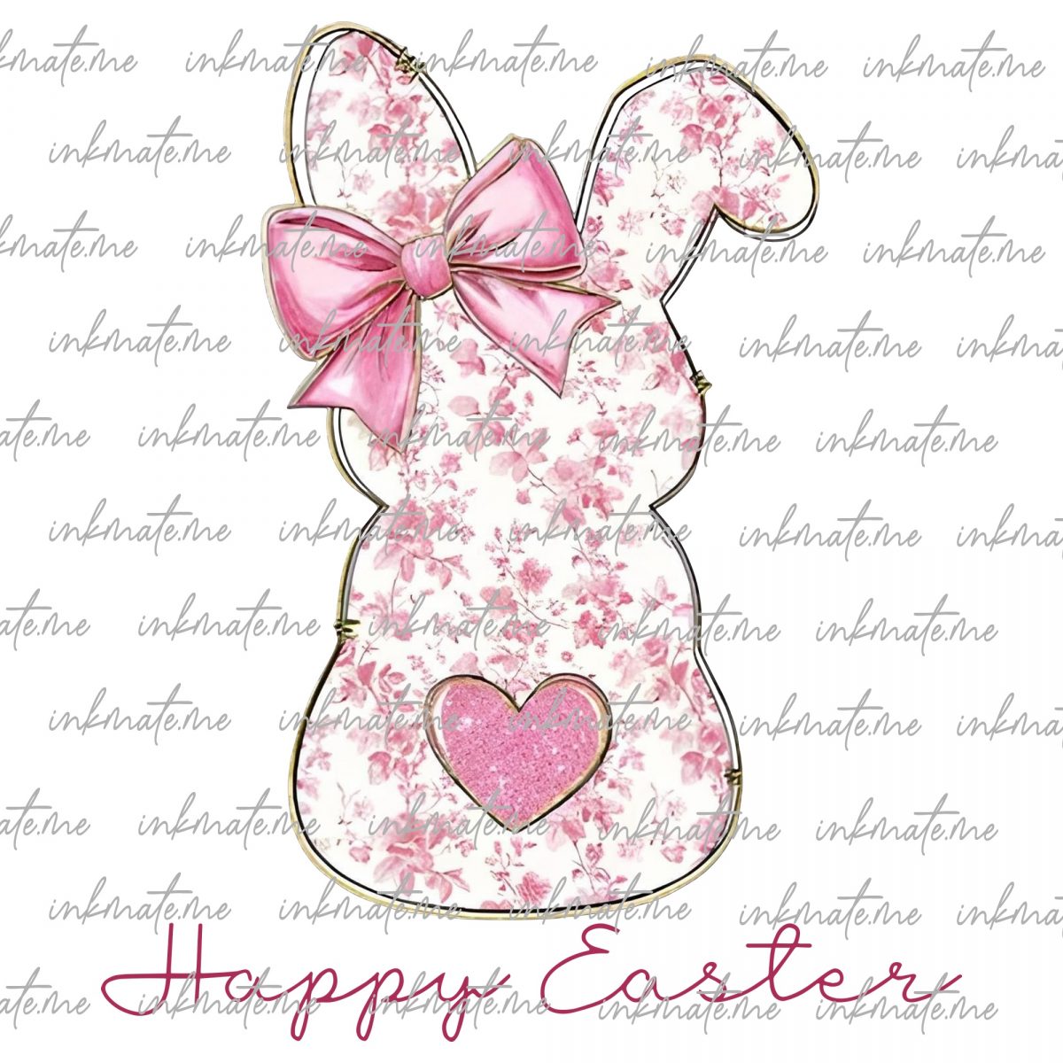 Happy Easter PNG, Pink Floral Chinoiserie Bunny Png, Grand Millennial Easter Png, Pink Toile Easter Rabbit Png, Easter Coquette Png, Girls