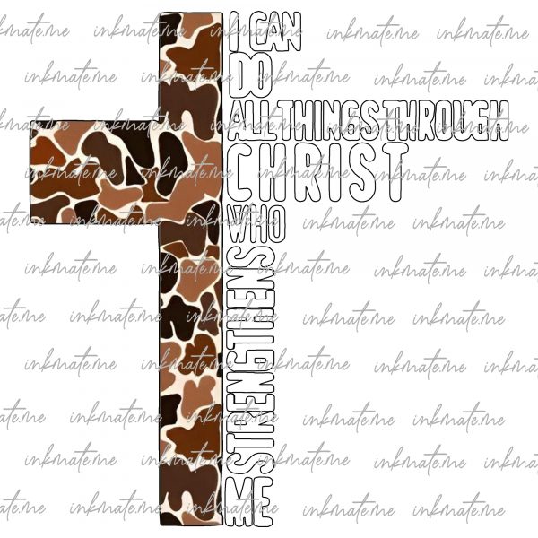 I Can Do All Things Through Christ Who Strengthens Me, Vintage, Retro Camo Cross, With Pocket Cross, PNG, Men's, Women's, Religious shirt