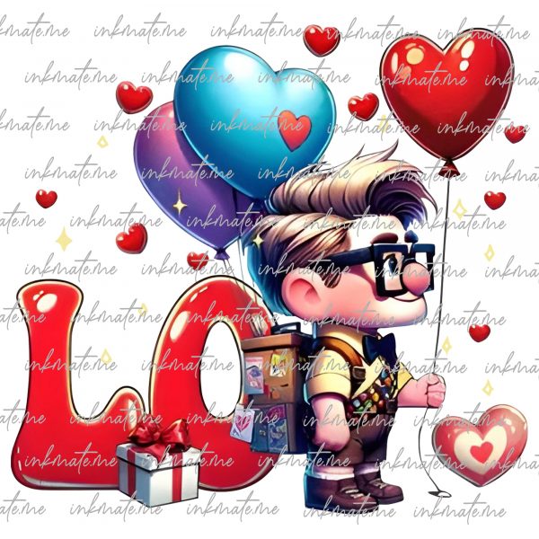 Retro Valentine Love Cartoon Png, Valentine Balloon Couple Matching Shirt Png, Happy Valentine Cartoon Png, Couple Love XOXO Png